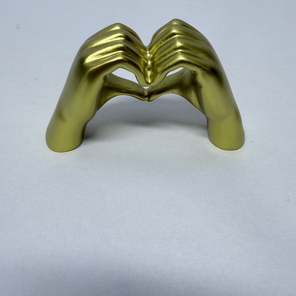 Gold Heart Hands Sculpture Modern Metallic Love Gesture Home Decor Accent 5in - Picture 2 of 7